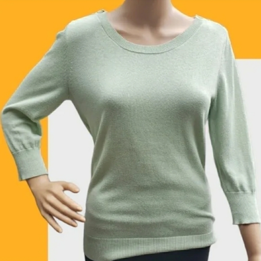 Small Mint Green Top Shoulder Button Accents 3/4 Sleeves S Cute Banana Republic
